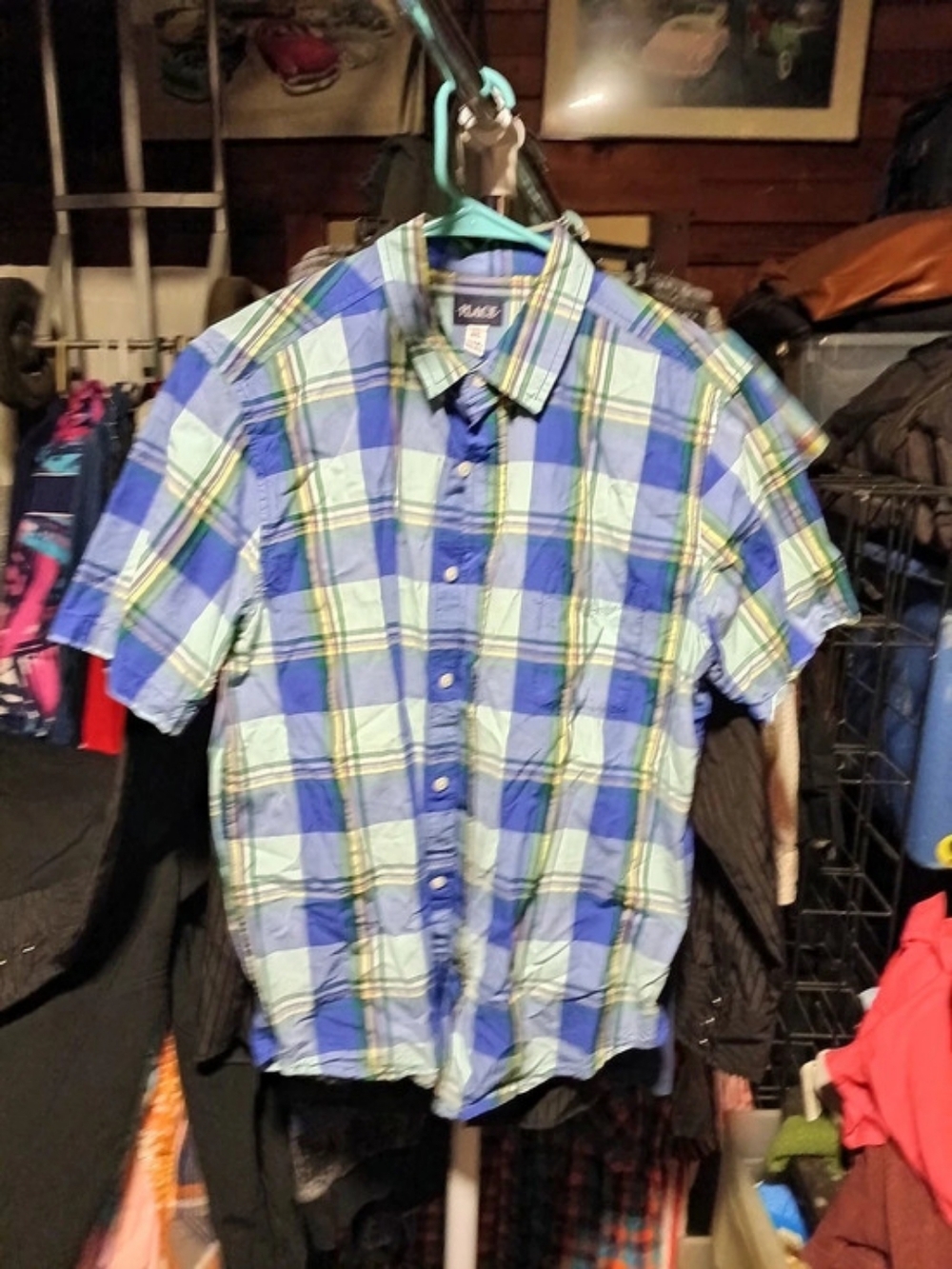 The Children's Place Plaid Short Sleeve Shirt in Blue & Green